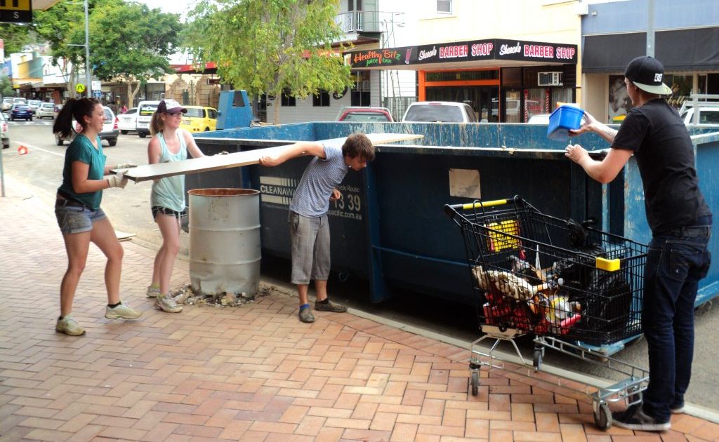 Tayla Hanlon and Jen Mollison (left) clear out the old water damaged shelving to make way for a store revamp. Tayla Hanlon and Jen Mollison (left) clear out the old water damaged shelving to make way for a store revamp.